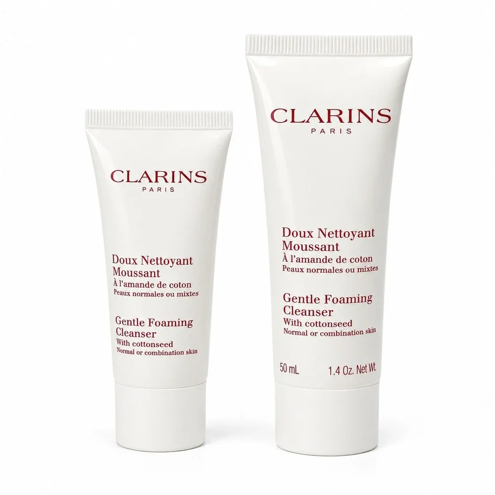 Clarins Gentle Foaming Cleanser Cottonseed 1.4oz & 0.8oz Travel Duo New Sealed